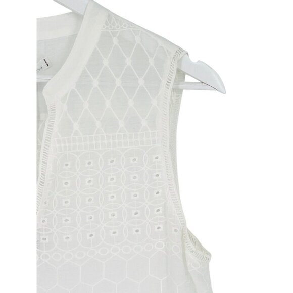 GF Collection Tank Top Off White Embroidered Eyelet Sheer High Low V-Neck Size M - Picture 12 of 15